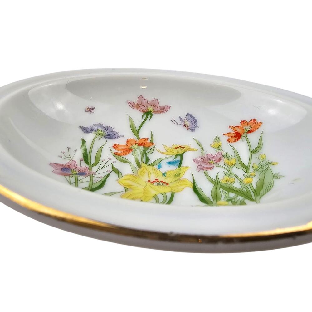 Ben Rickert Floral Beauty Fine China Soap Dish Oval Gold Rim Japan Wildflowers